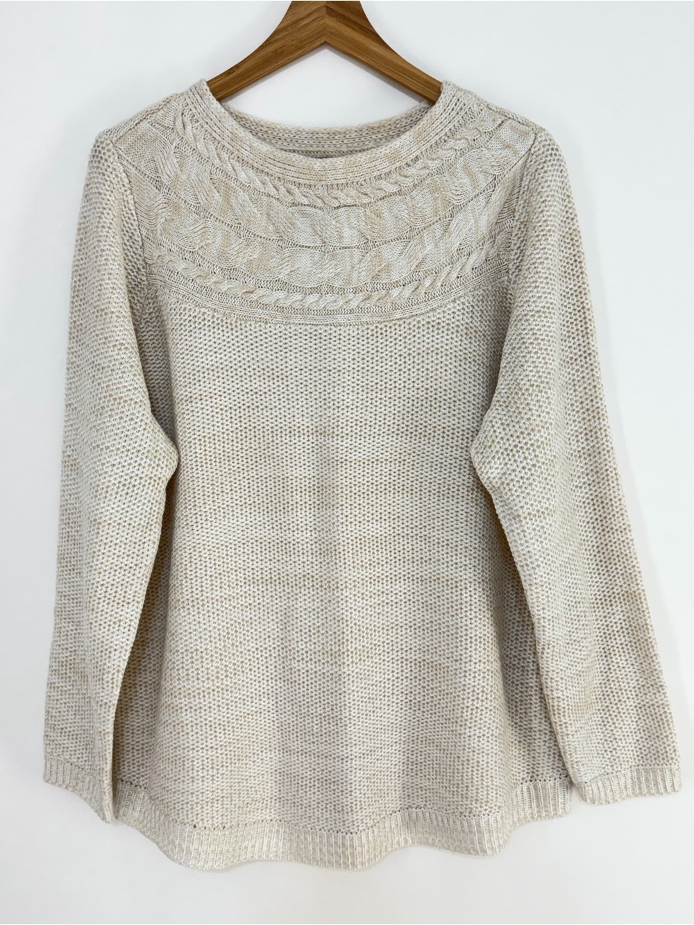 Croft & Barrow Women's Cream Cable-Yoke Knit Sweater Size 1X